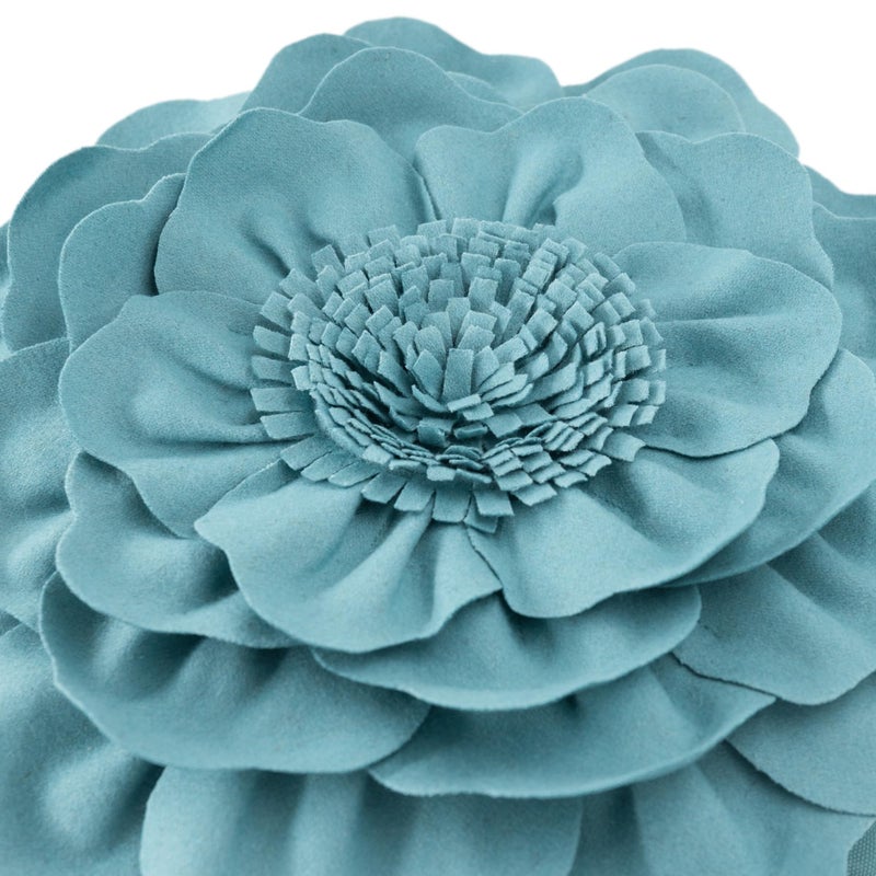 JWH Handmade Flower Pillow Cover Decorative Floral Pillow Case Round Cushion Summer Pillowcase for Home Bed Couch 14x14 Inches Teal Blue - Image 3